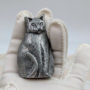 Vintage Carson Pewter Seated Cat Figurine Candle Holder